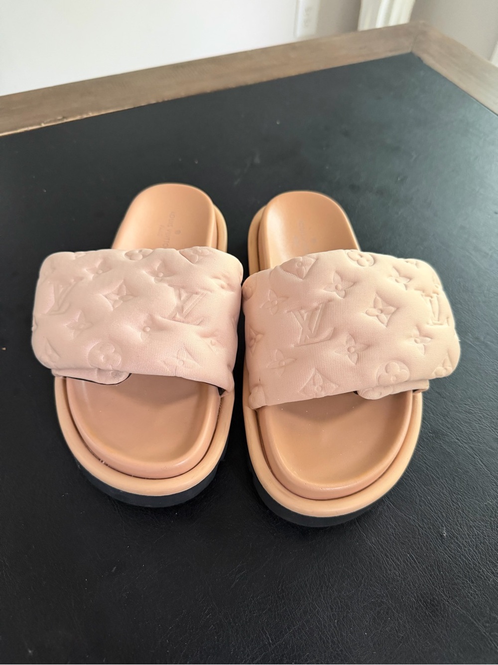 Louis Vuitton Blush Pink Embossed Monogram Slides/Sandals, EU 36/US Size 8
